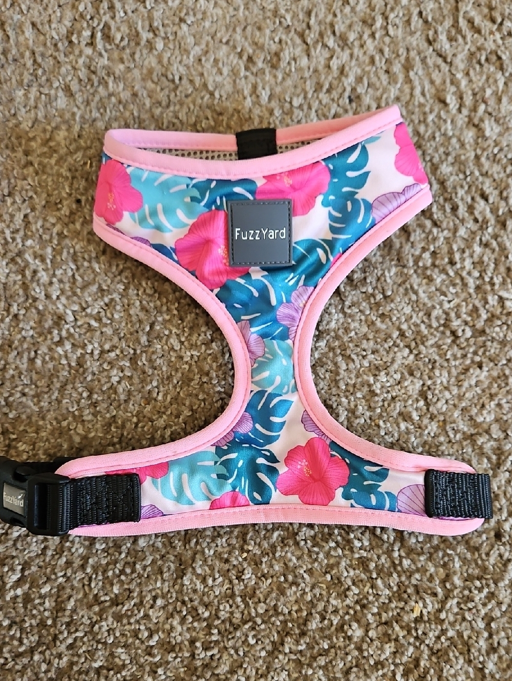 FuzzYard Pink Floral Dog Harness - Lightweight Comfort
